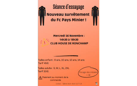 DEUX NOUVELLES DATES POUR L'ESSAYAGE DU NOUVEAU SURVÊTEMENT DU FCPM...